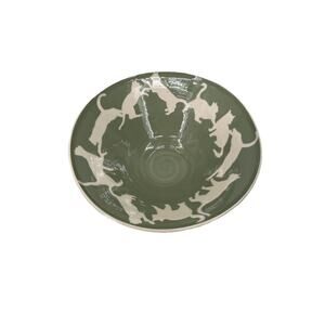 Vaughan L. Smith Westcote Bell Pottery Bowl Cat Silhouette Green Cream